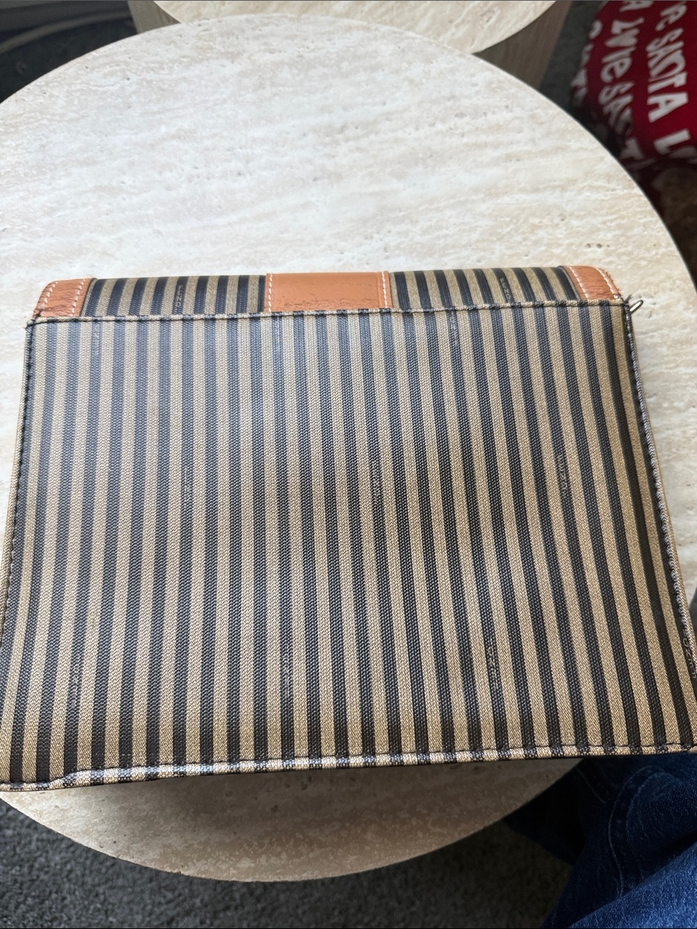 Fendi Brown & Black Striped Leather-Trim Messenger Bag with Gold-Tone Lock - Picture 2 of 6